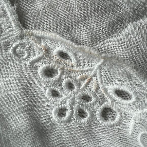 J Crew Scallop Trim Tie Front Top In Ramie Small Cropped Sheer White Flaw - Picture 12 of 14